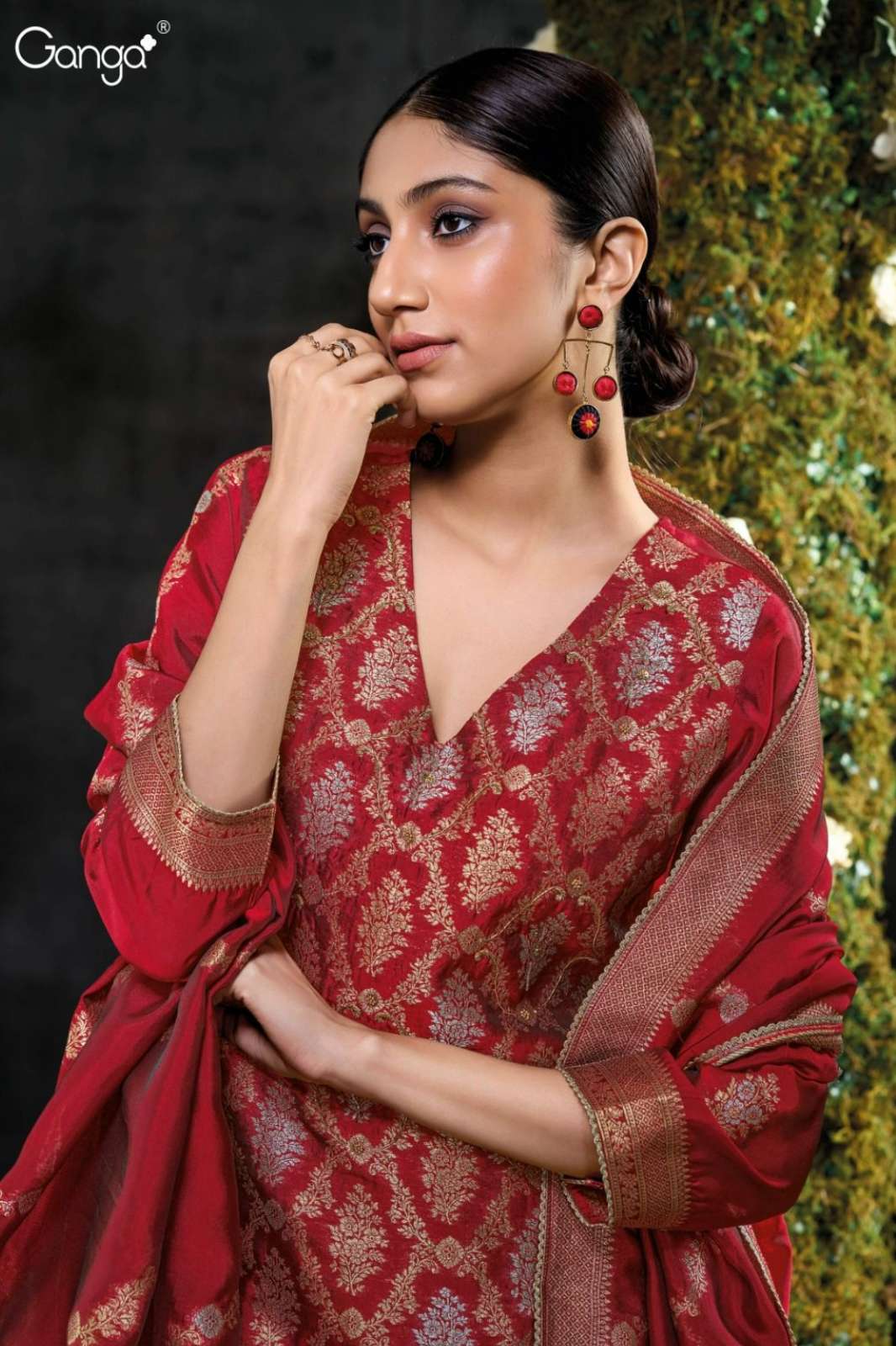 GANGA MOANA S2932 PREMIUM VISCOSE SILK JACQUARD SUIT WITH HAND WORK 