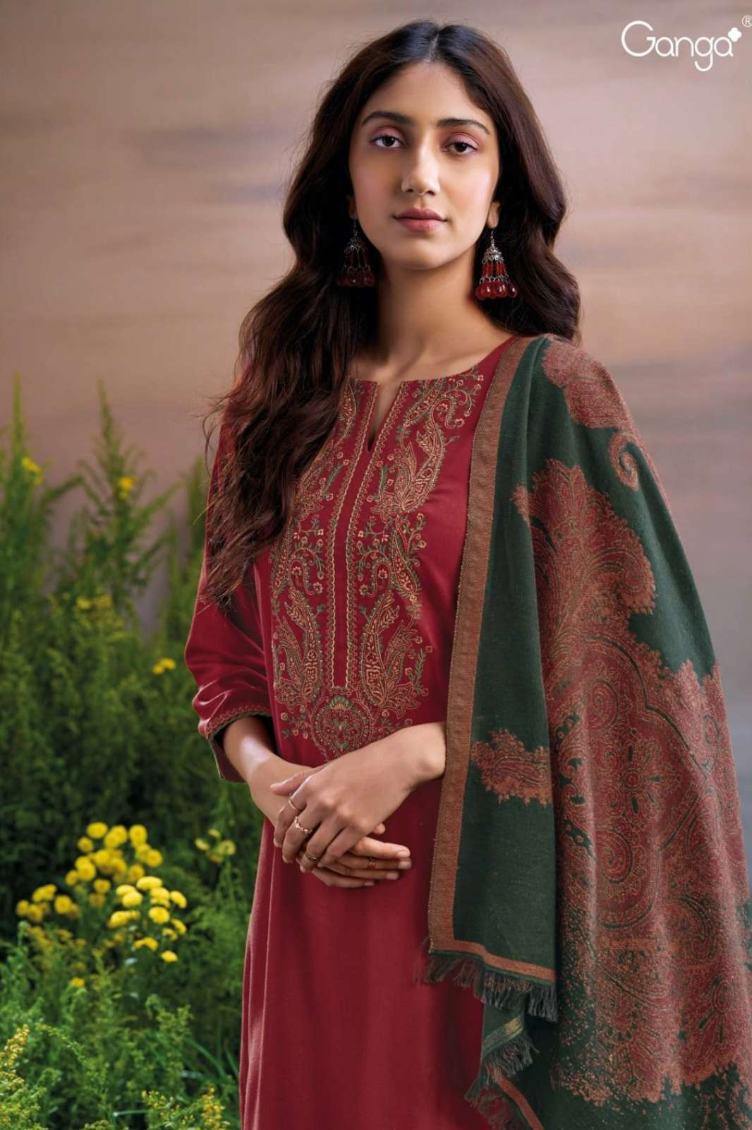 GANGA SUONG S2946 PREMIUM PURE PASHMINA SUIT WITH EMBROIDERY WORK