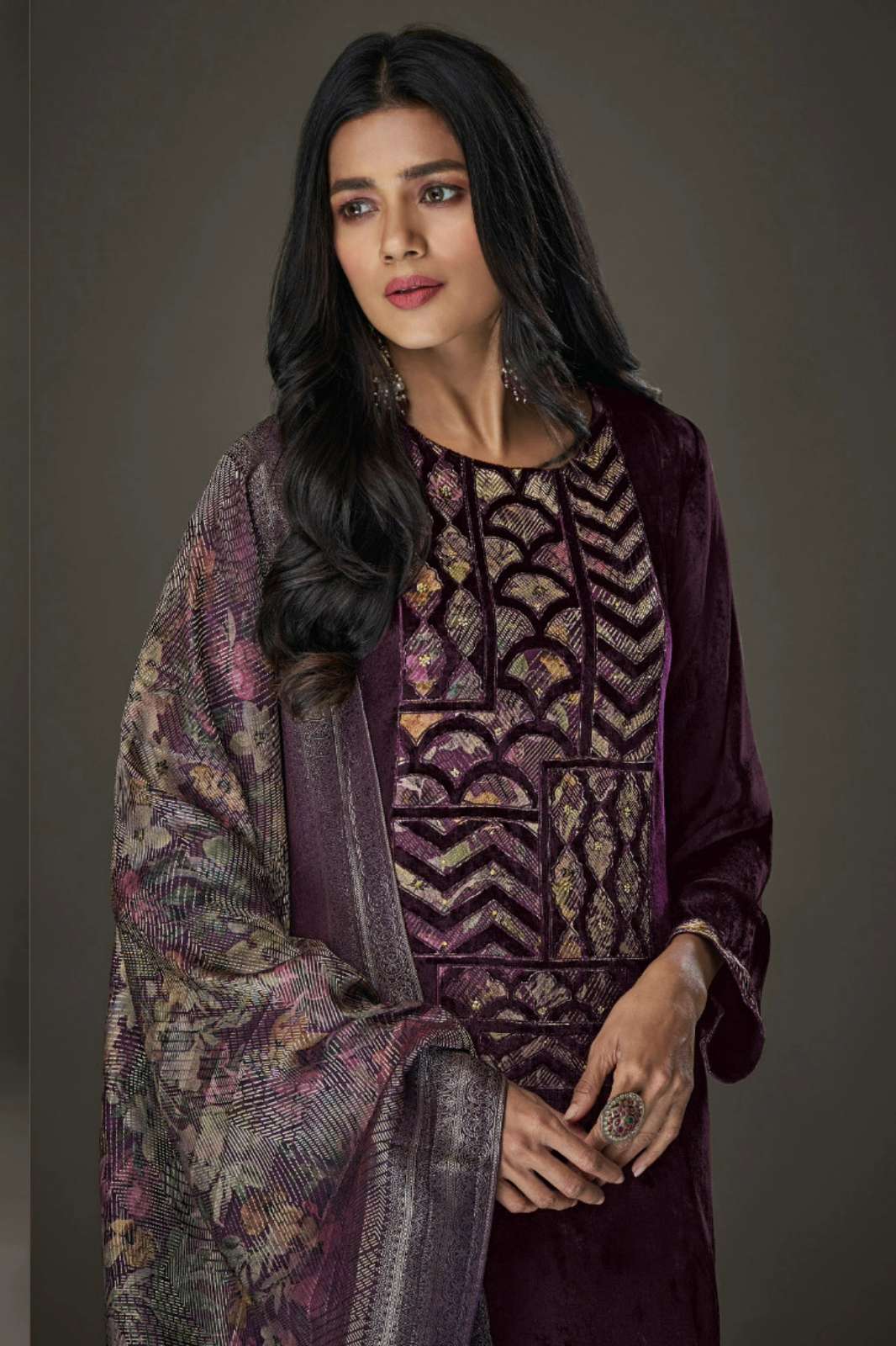 OMTEX AAYAT VOL II PURE VISCOSE VELVET PATCH WORK SUIT