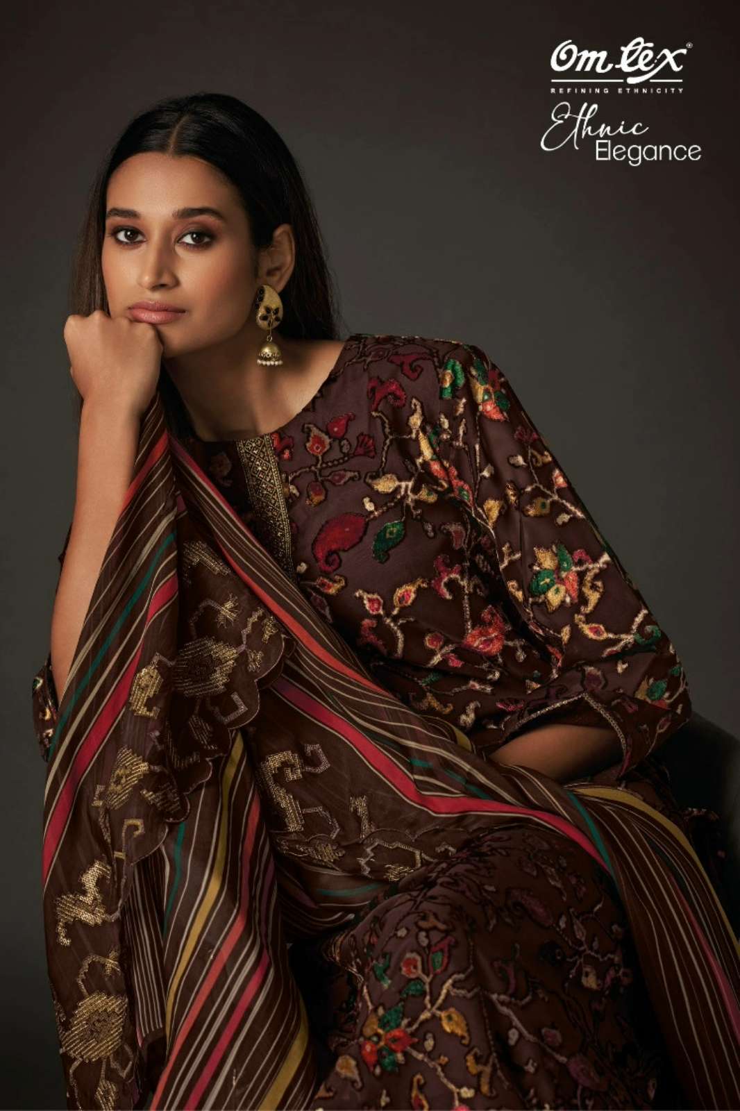 OMTEX ETHNIC ELEGANCE VELVET BRASSO PRINT WEAVING BORDER SUIT