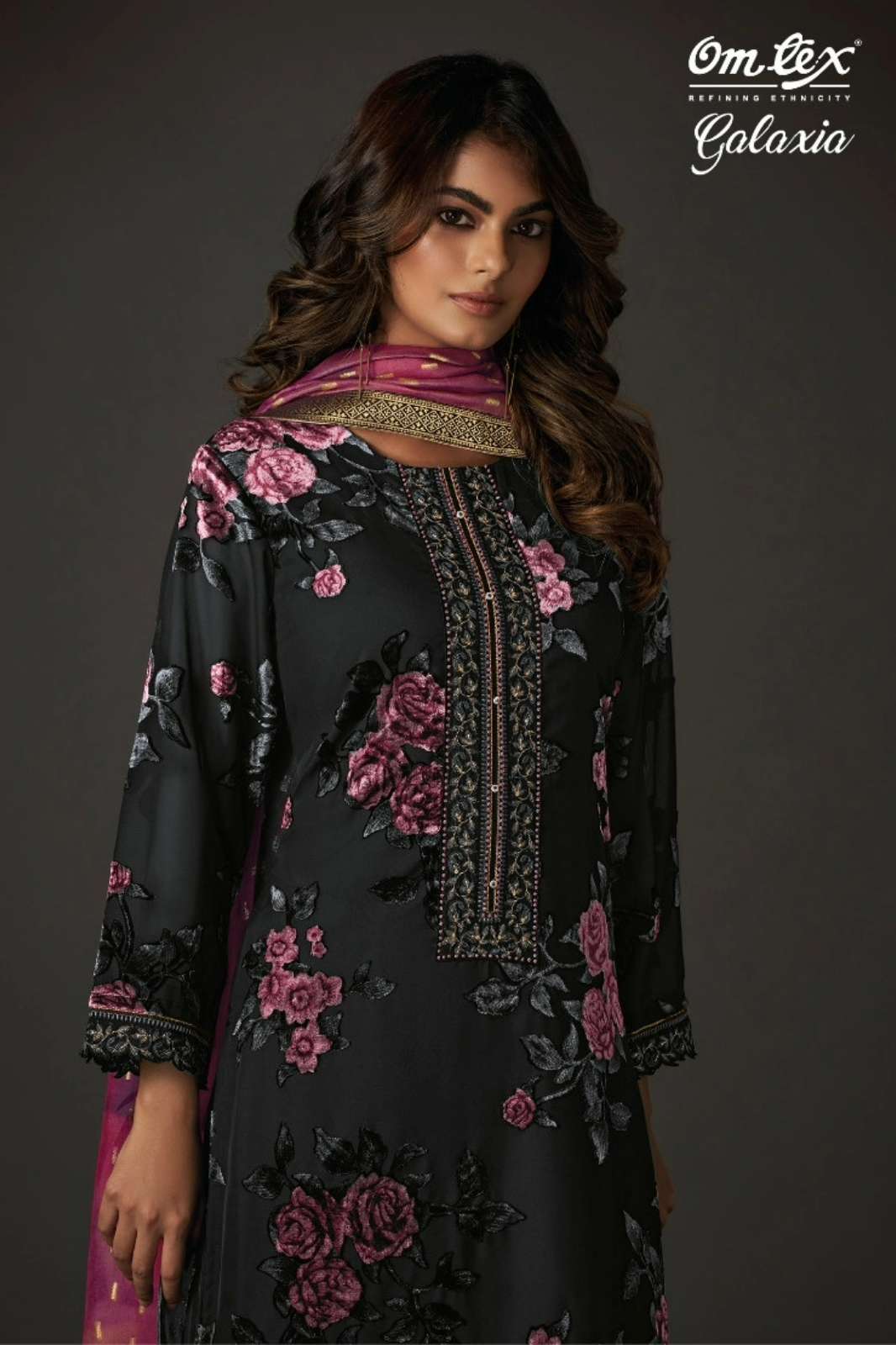 OMTEX GALAXIA VELVET BRASSO PRINTED SUIT WITH EMBROIDERY WORK