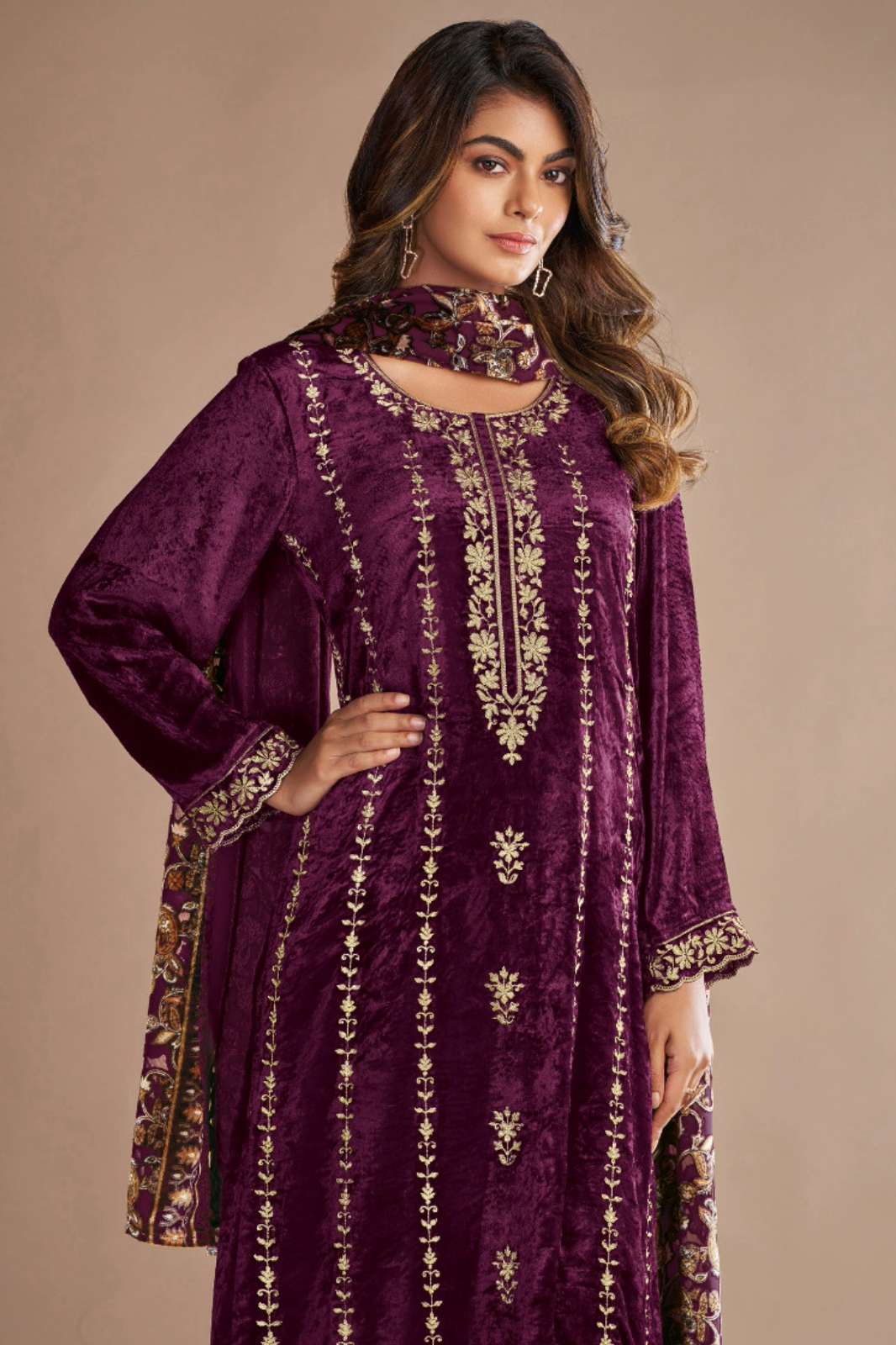 OMTEX RITHA VOL 9 PURE VISCOSE VELVET SUIT WITH EMBROIDERY WORK