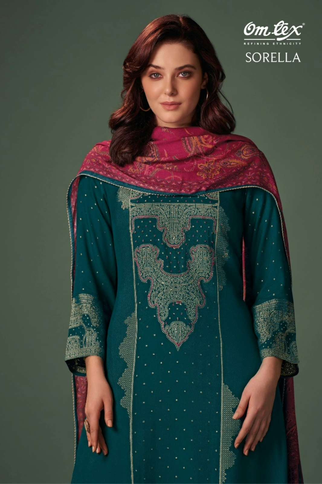 OMTEX SORELLA PURE PASHMINA JACQUARD SUIT WITH HANDWORK