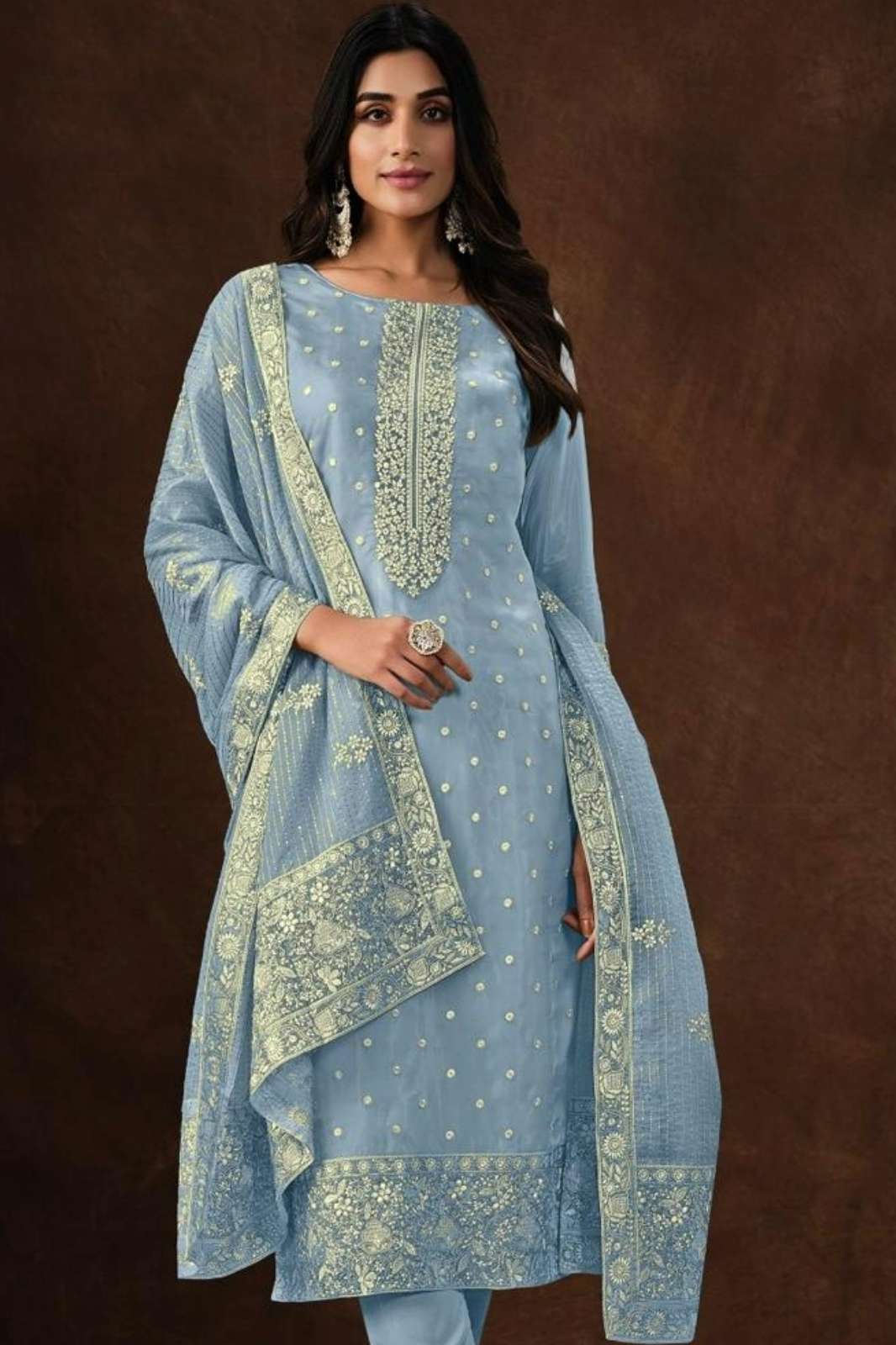 RAMSHA R 1194 READYMADE ORGENZA PAKISTANI SUIT WITH EMBROIDERY WORK