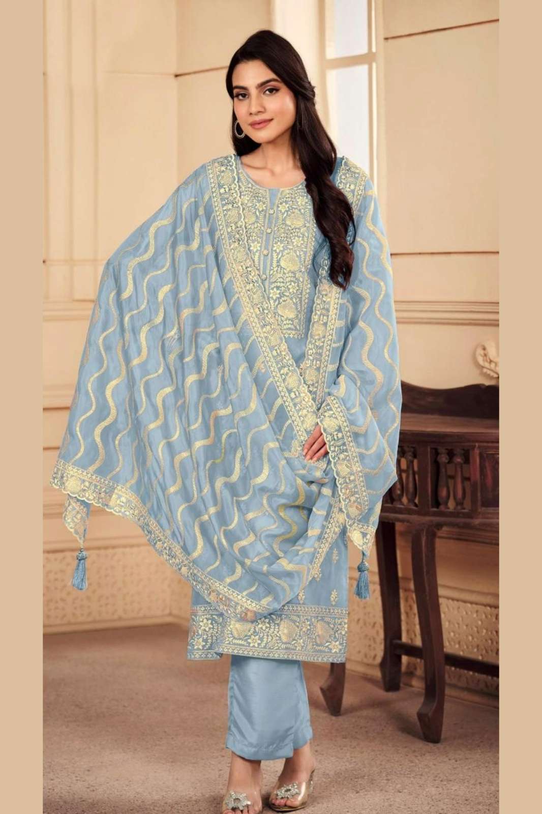 RAMSHA R 1196 READYMADE ORGENZA PAKISTANI SUIT WITH EMBROIDERY WORK