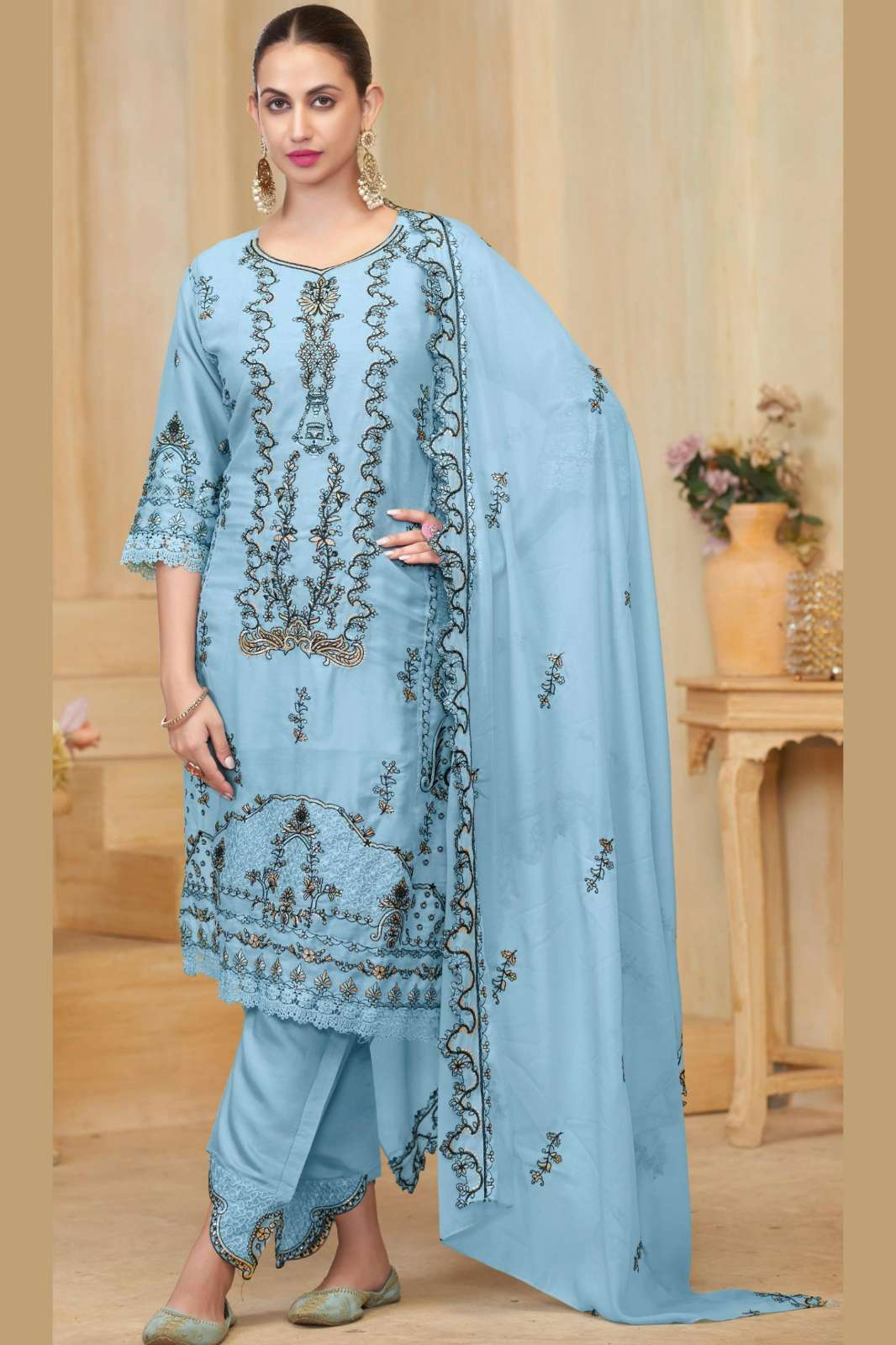 RAMSHA R 1214 READYMADE GEORGETTE PAKISTANI SUIT WITH EMBROIDERY WORK