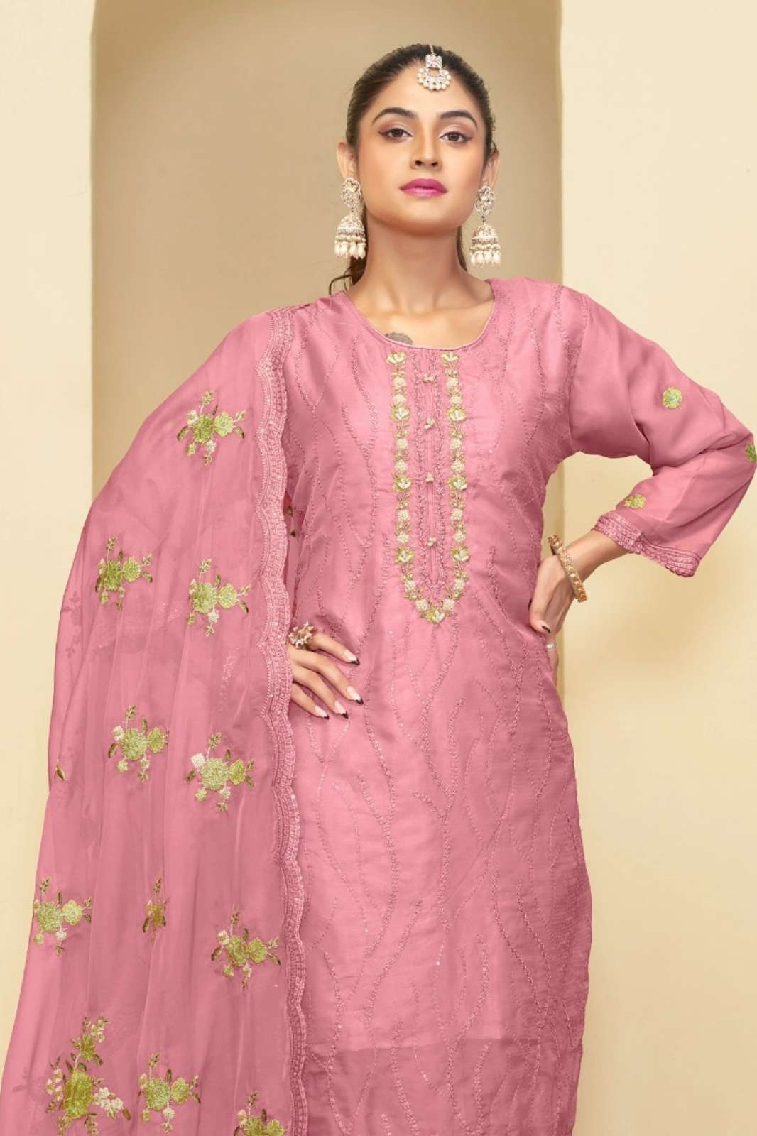 RAMSHA R 1223 READYMADE ORGENZA PAKISTANI SUIT WITH EMBROIDERY WORK