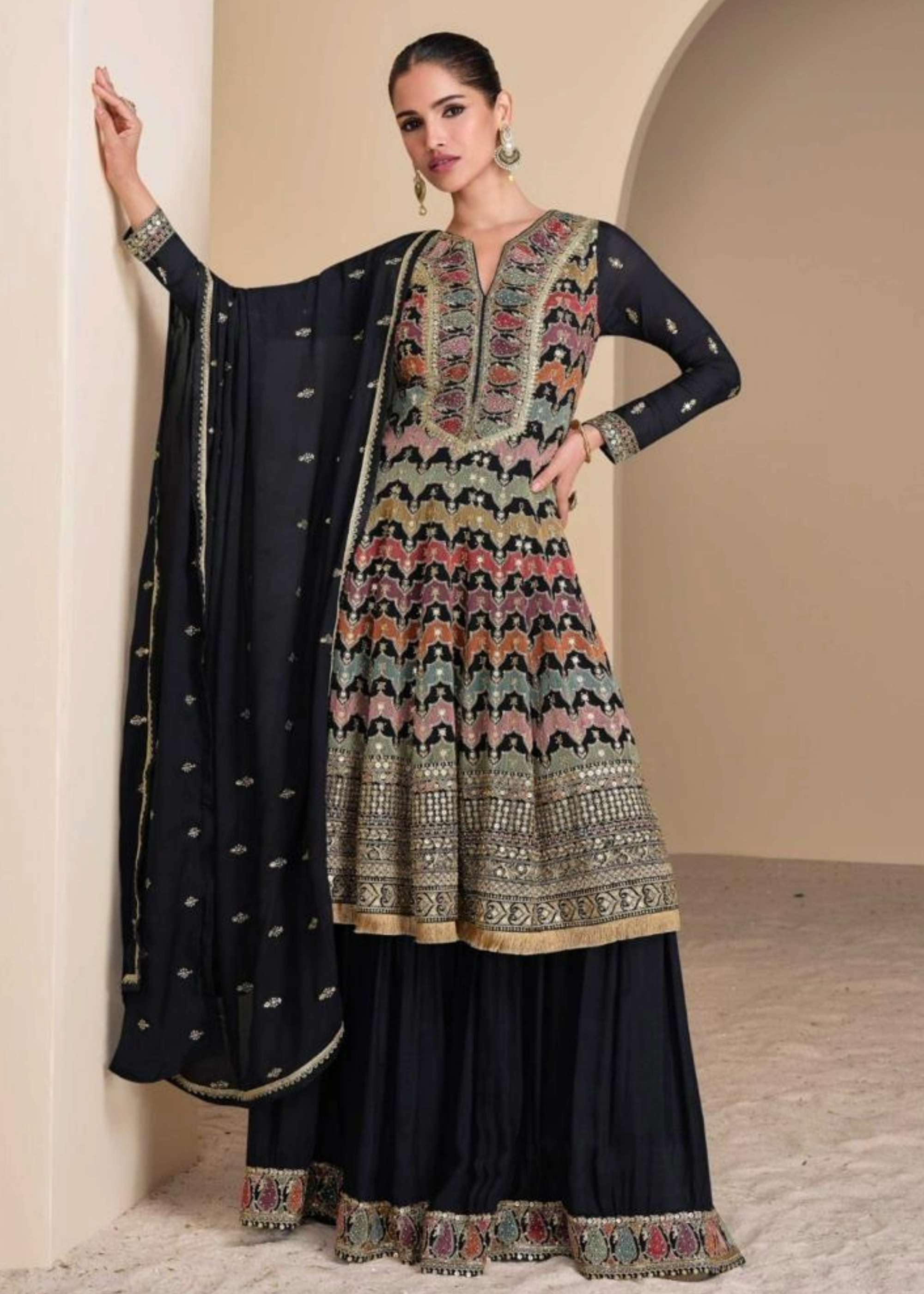 SAYURI ANDAZ  9513 READYMADE REAL GEROGETTE EMBROIDERED SUIT