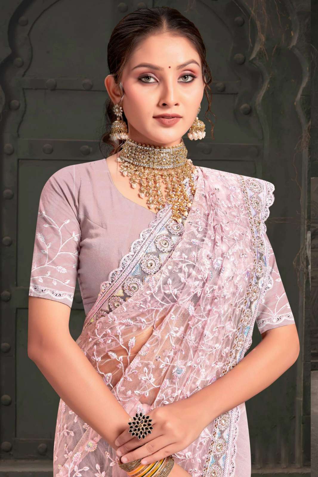 Shri Balaji Emporium 9334 Beautiful Net Sarees With Resham Embroidery 