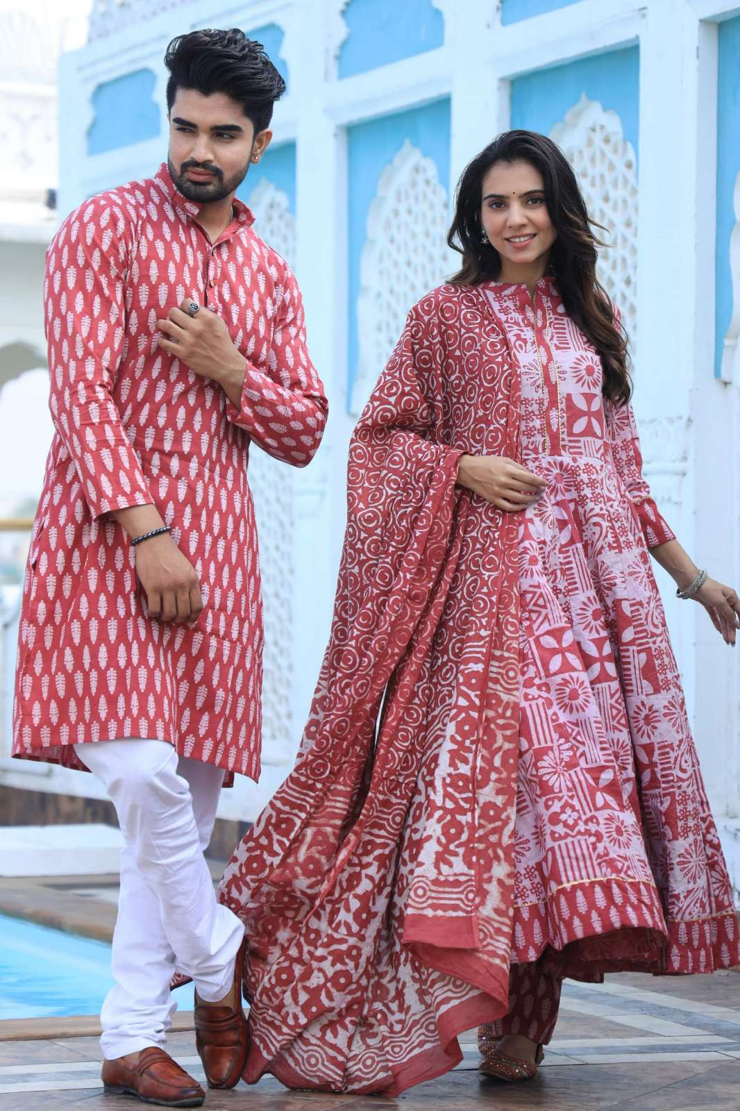 Shri Balaji Emporium 9626B Pure Cotton Ready to Wear Couple Dress 