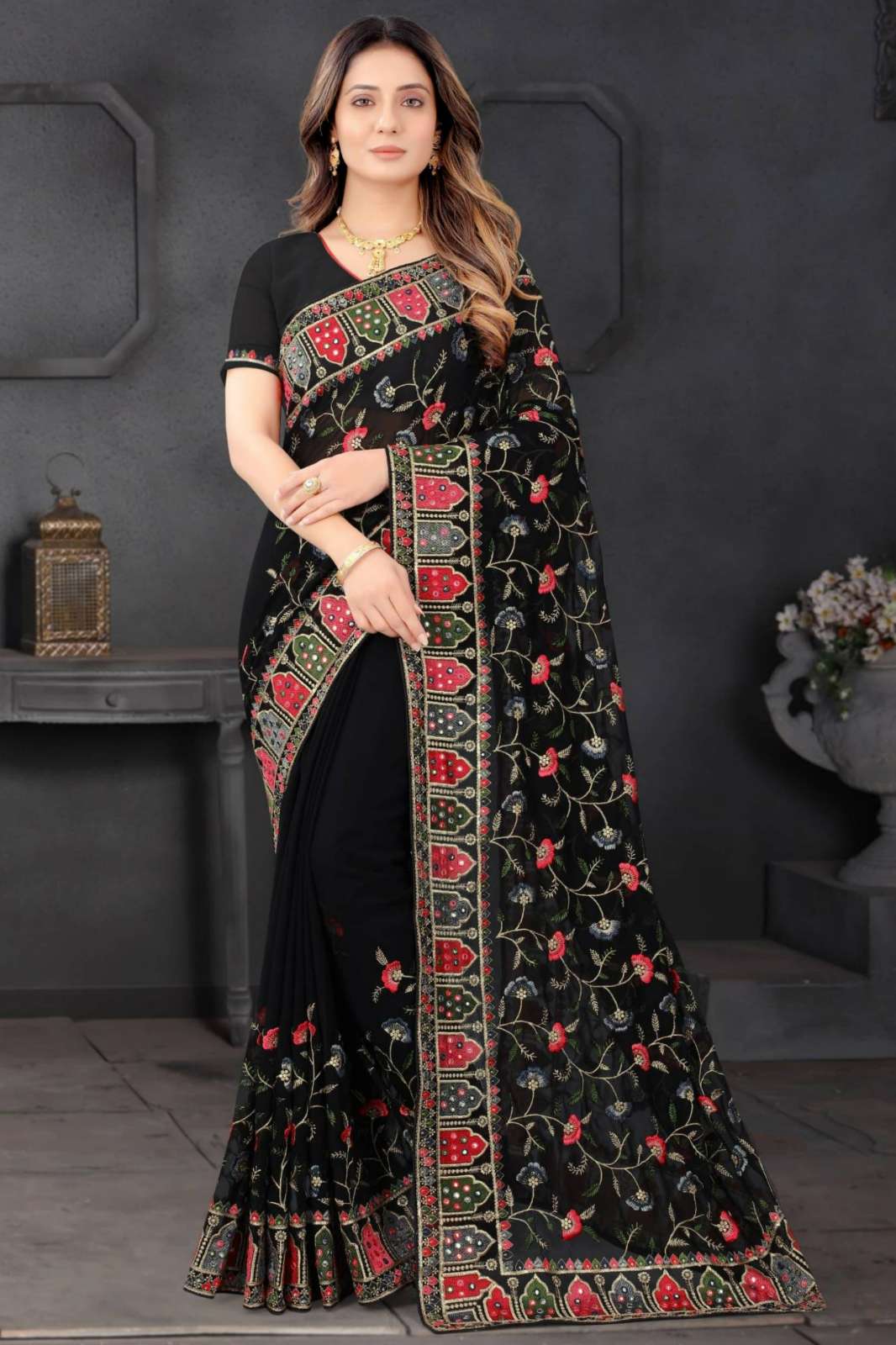 Shri Balaji Emporium CRYSTAL 9531 Beautiful georgette Saree with Jari Embroidery Work