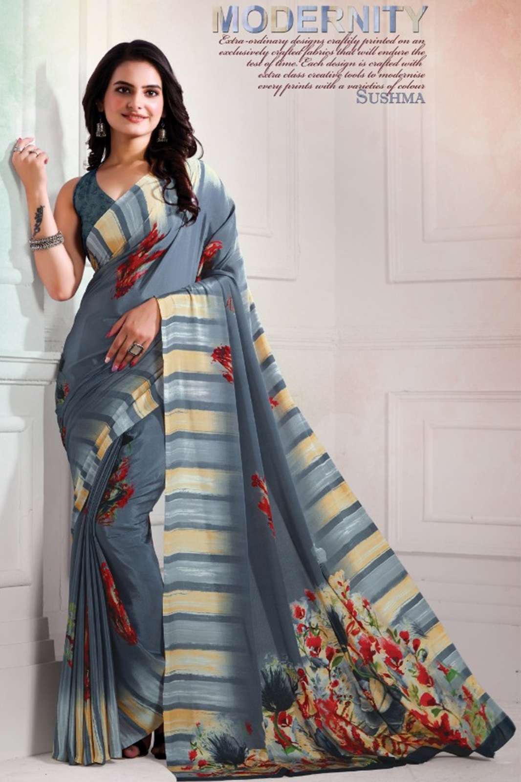 SUSHMA Crazy 9248 Stylish Designer Printed Crepe Saree