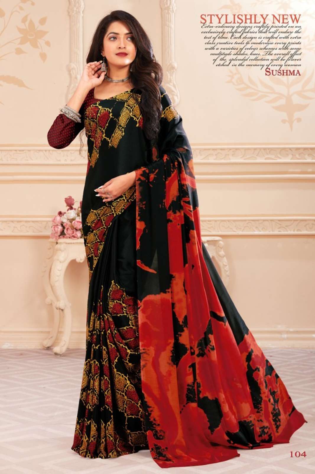 SUSHMA Faishan creap 9252 Beautiful Casual Wear Designer Crepe Saree