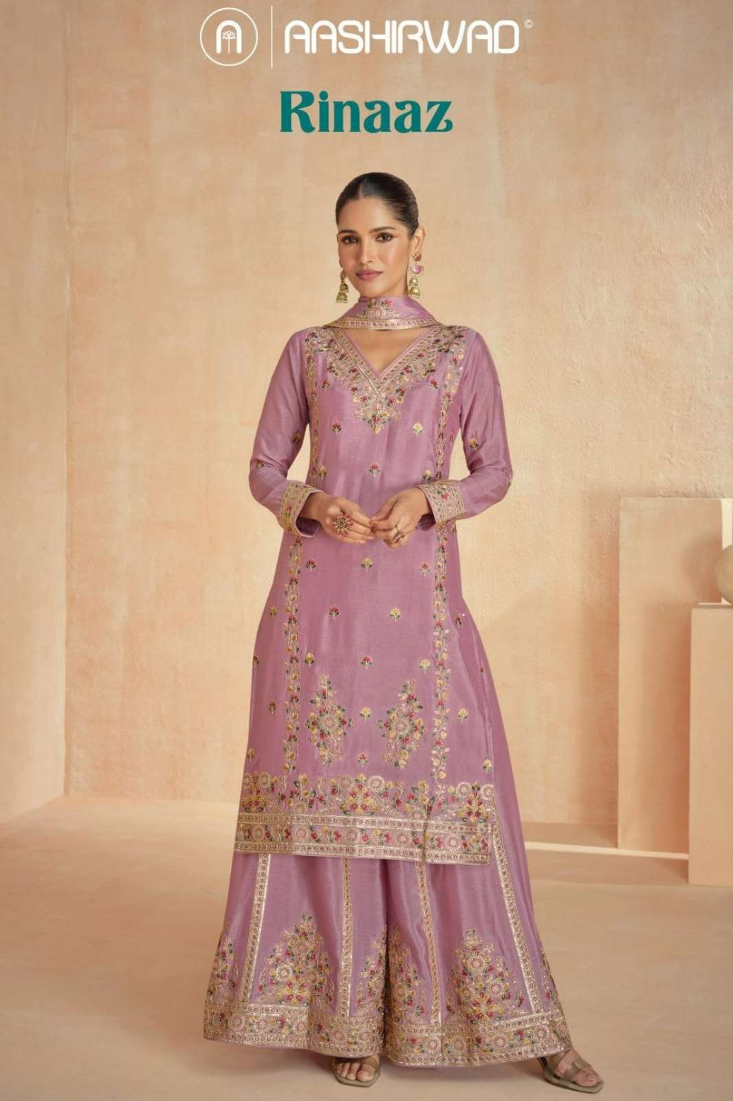 AASHIRWAD RINAAZ 9640 READY MADE DESIGNER PREMIUM CHINNON SILK SUIT