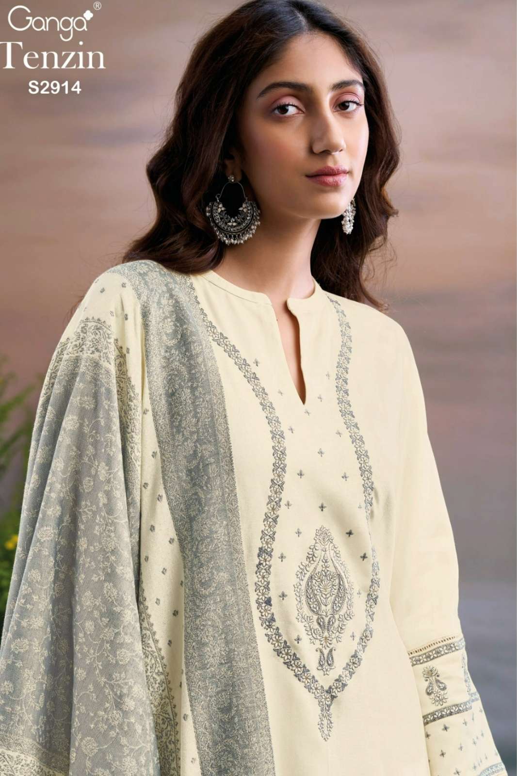 GANGA TENZIN S2914 PREMIUM PURE PASHMINA EMBROIDERED SUIT 