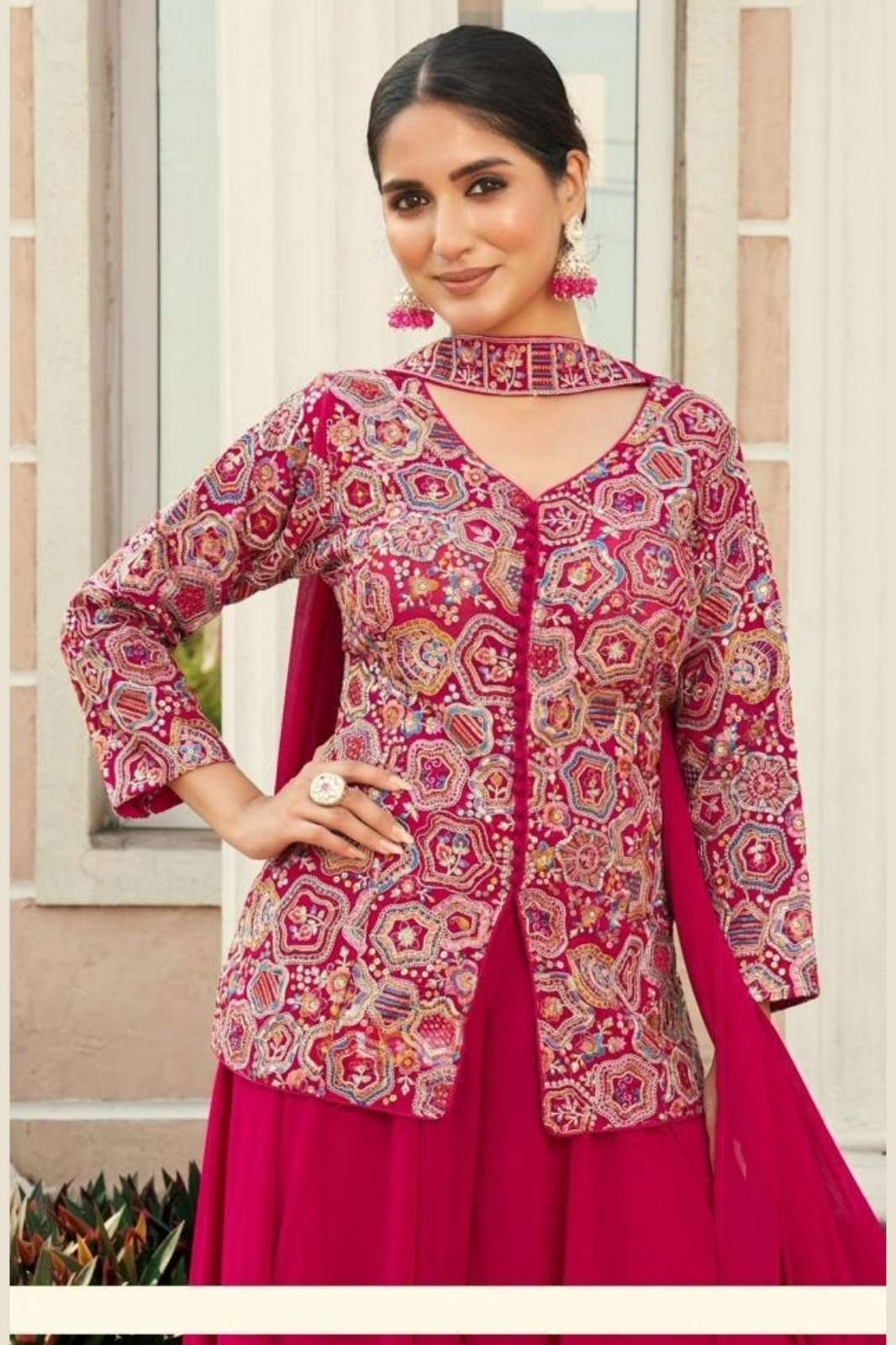 Lapink 9605 Designer Viscose Front Cut With Palazzo & Neck Dupatta