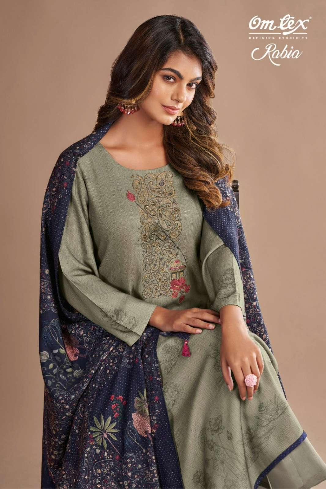 OMTEX RABIA PURE PASHΜΙΝΑ DIGITAL PRINTED EMBROIDERED SUIT