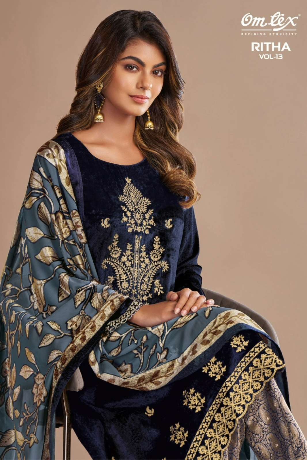 OMTEX RITHA VOL 13 PURE VISCOSE VELVET SUIT WITH EMBROIDERY WORK