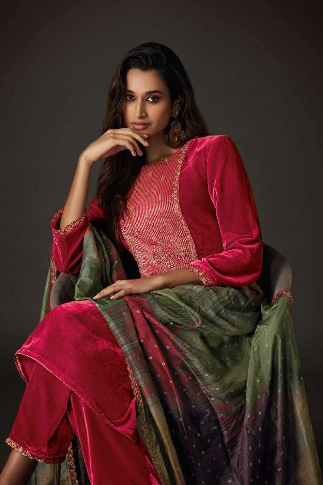 OMTEX UTSAVI SOFT VELVET EMBROIDERED SUITS