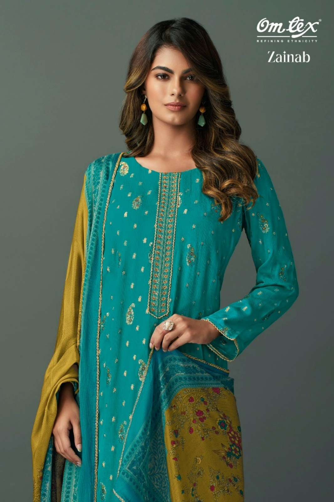 OMTEX ZAINAB CHINON CHIFFON MEENA JACQUARD SUIT WITH EMBROIDERY WORK