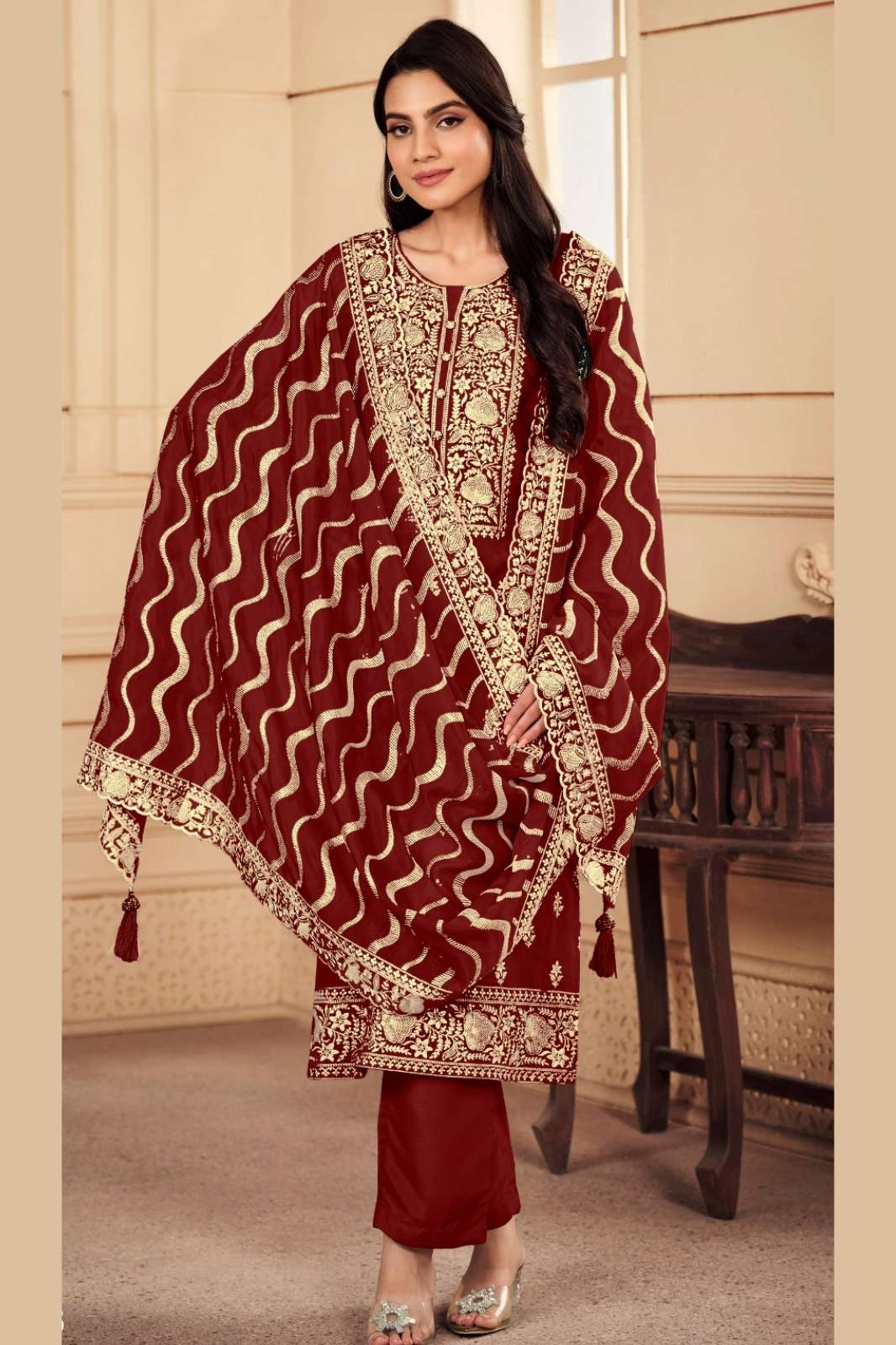 RAMSHA R 1196 E to H Beautiful Readymade Orgenza Pakistani Suit 