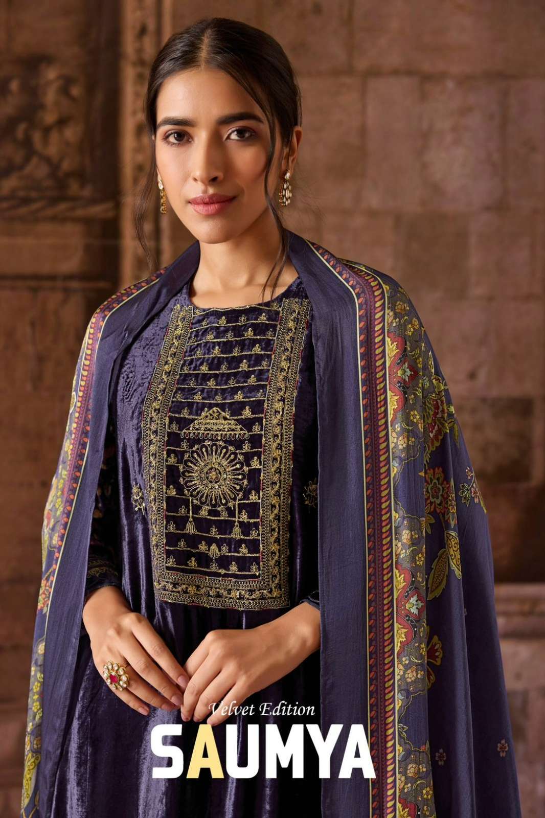 SAHIBA SAUMYA PURE VISCOSE VELVET SUIT WITH HAND WORK