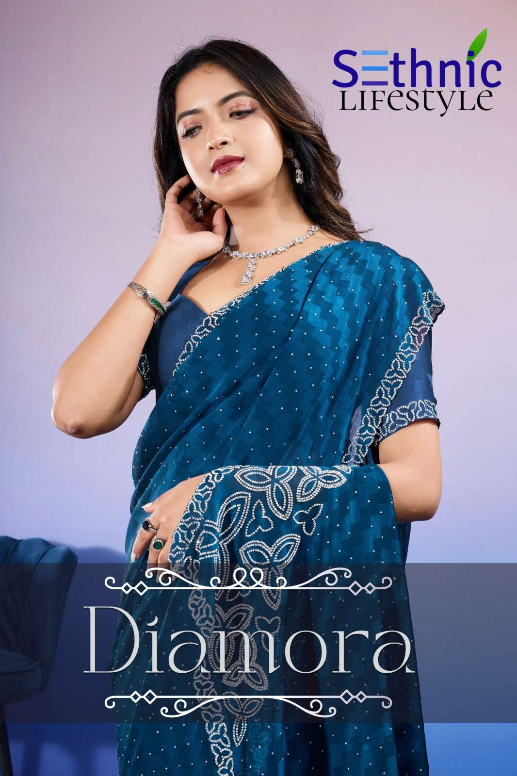 Sethnic Diamore 9729 Zarkan handwork Designer Satin Chiffon Saree