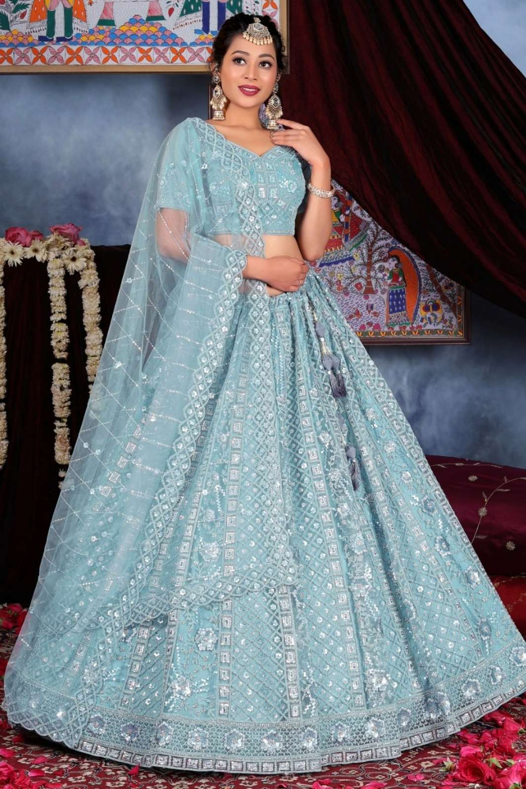 Shri Balaji Emporium 9465B Beautiful Designer Heavy Net Embroidered Lehenga