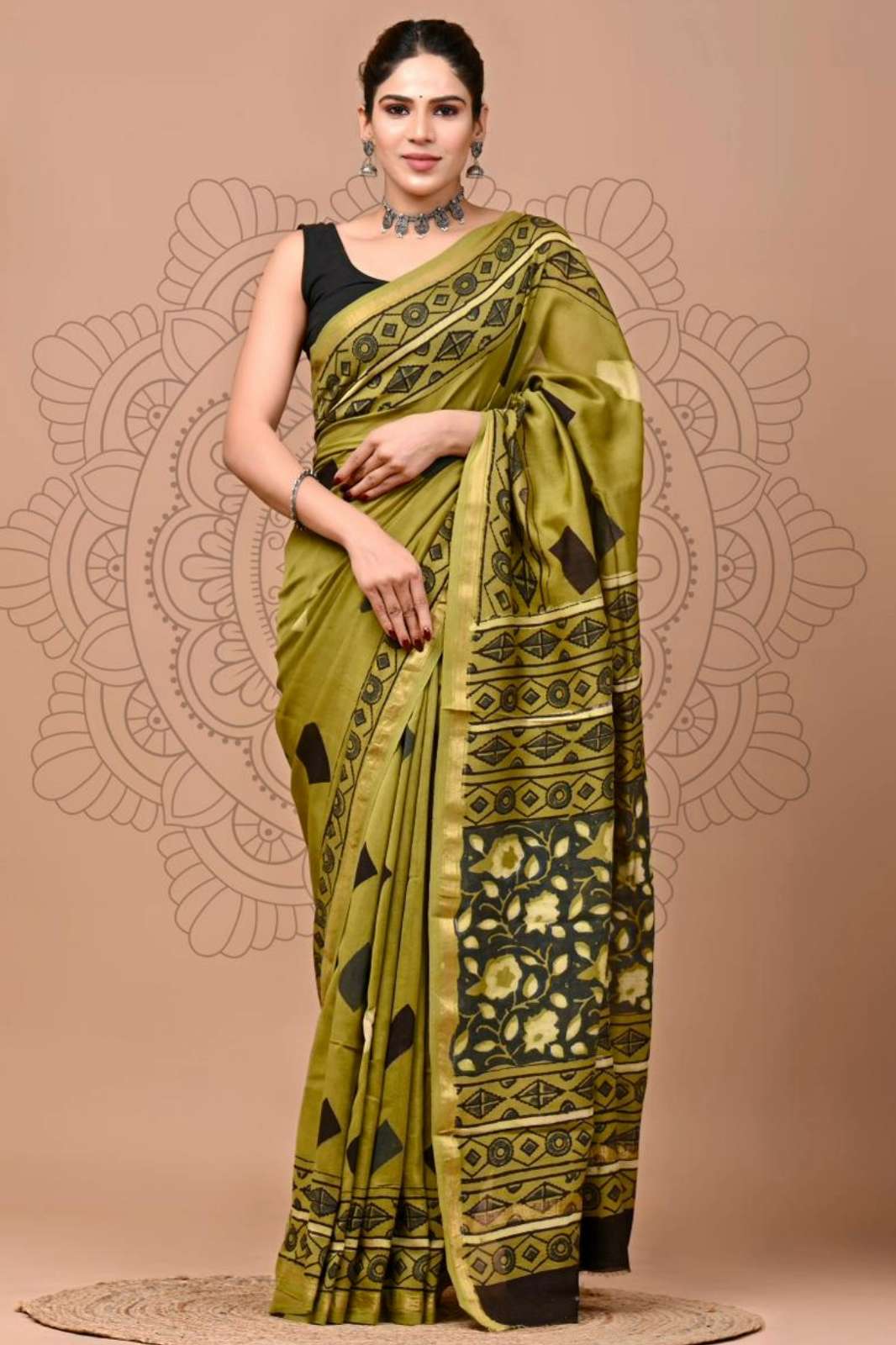 Shri Balaji Emporium 9562 Handblock Printed Chanderi Silk Saree 