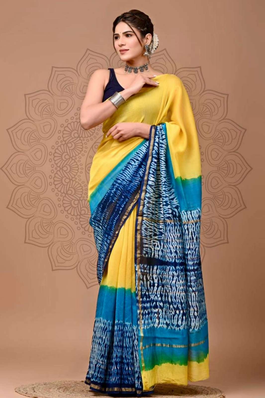 Shri Balaji Emporium 9562A Handblock Printed Chanderi Silk Saree 