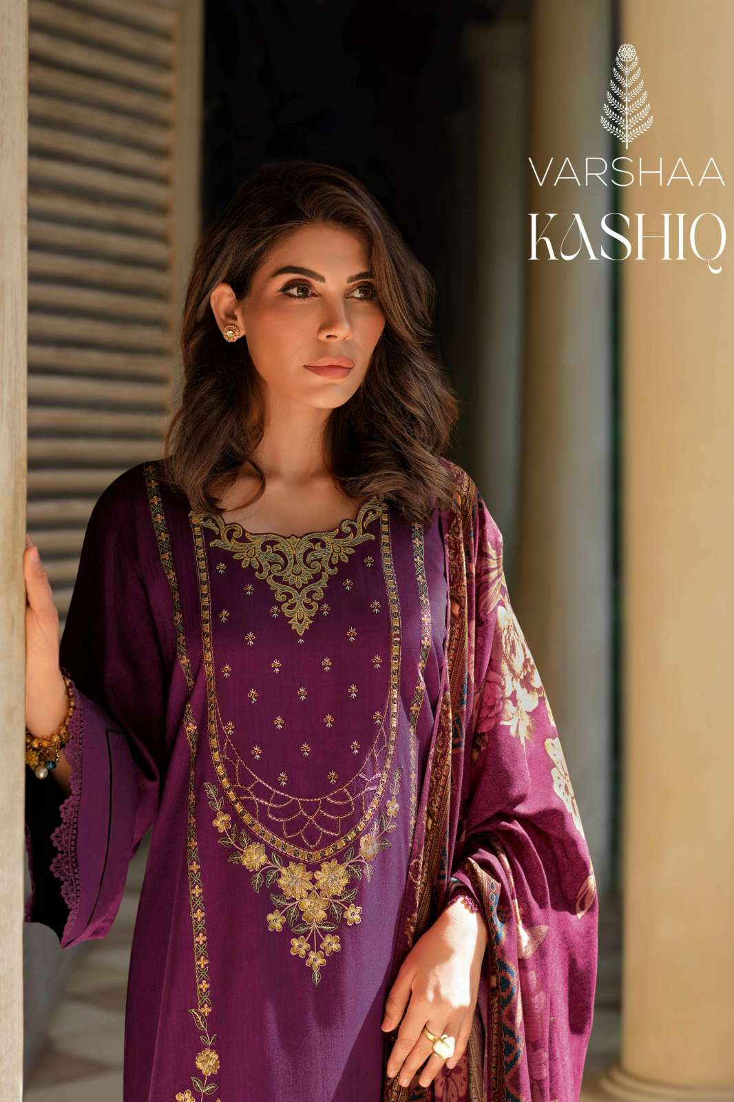 VARSHAA KASHIQ VISCOSE PASHMINA SELF WOVEN EMBROIDERED SUIT