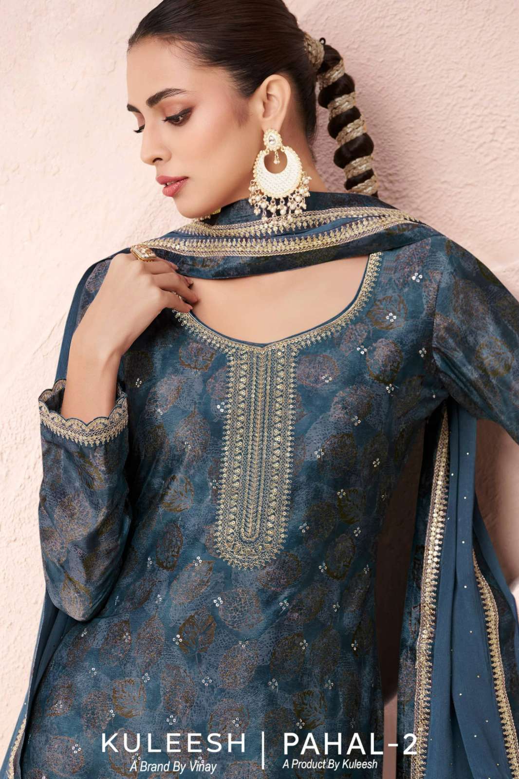 VINAY KULEESH PAHAL 2 BEAUTIFUL CHINON SUIT WITH EMBROIDERY WORK