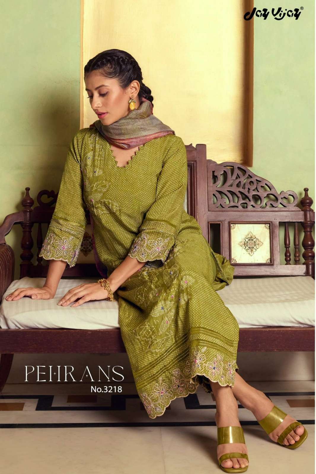 JAY VIAY PEHRANS 3218 PURE MUSLIN SHIMMER DIGITAL PRINTED SUIT WITH HANDWORK