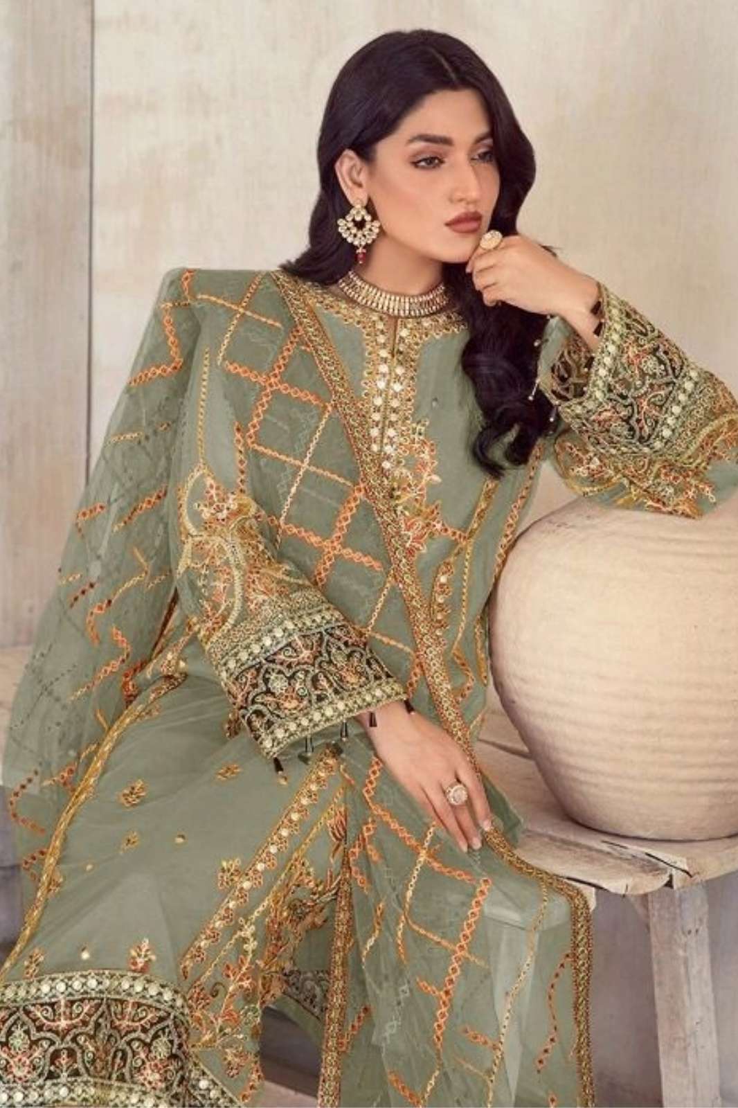  Shri Balaji Emporium Mint Green Organza Salwar Kameez Pakistani Suit