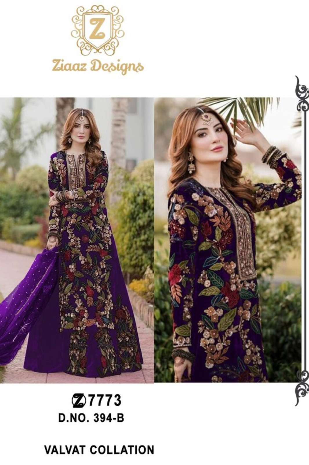 Ziaaz 394 6333 Velvet Semi Stitched Pakistani Suit