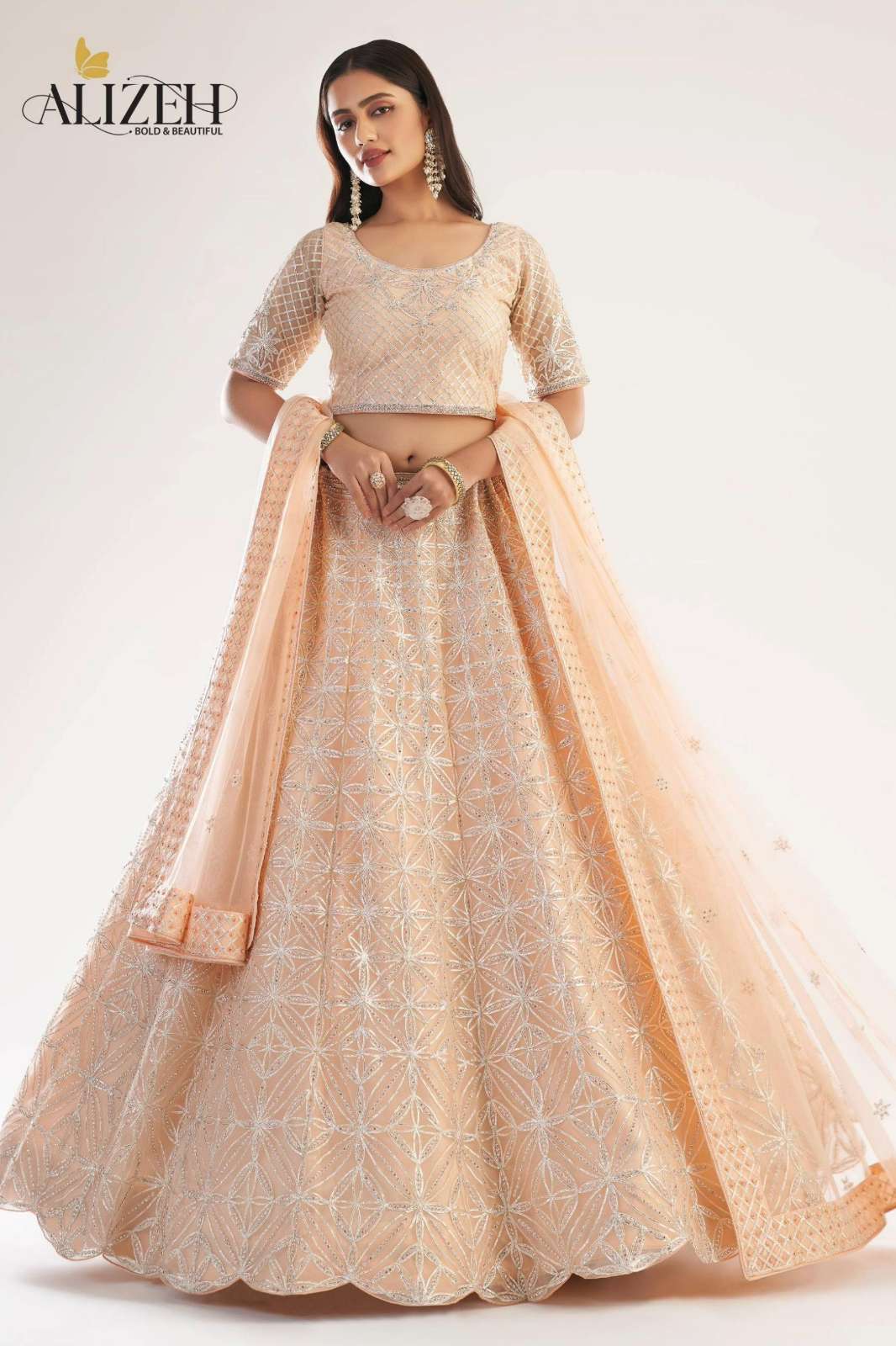 ALIZEH PRESENTS BRIDAL HERITAGE PREMIUM DNO 1052 INDIAN WOMEN DESIGNER PEACH LEHENGA CHOLI PARTY WEDDING WEAR COLLECTION 