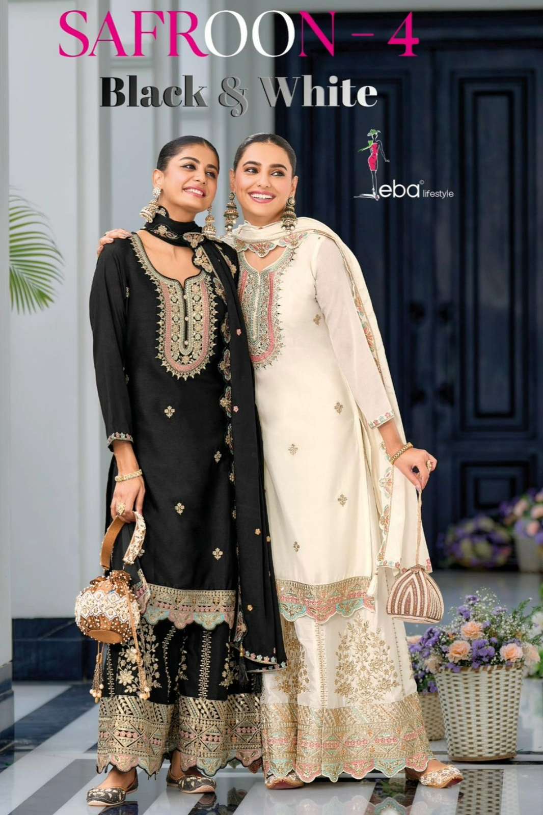 Eba SAFROON Vol 4 Black & White 10998 Ready to Wear Chinon Salwar Suit