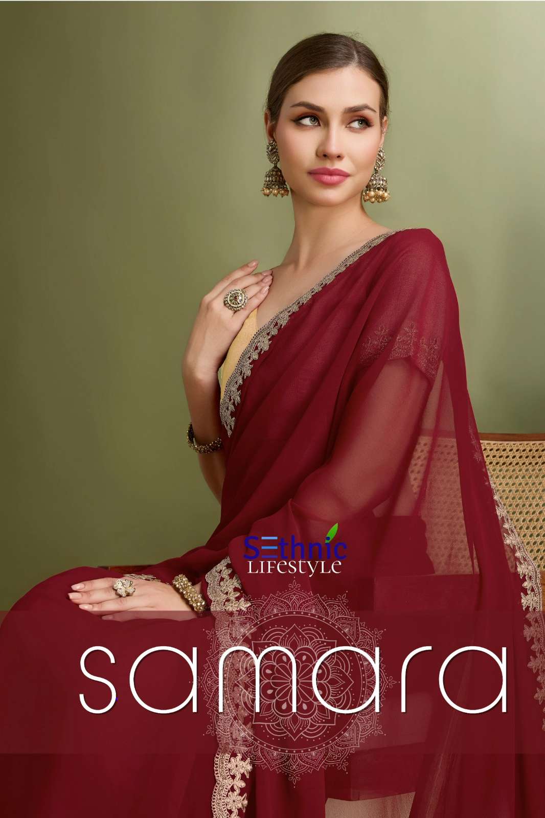 Sethnic 10847 SAMARA Georgette Zari Embroidery with cutwork C-Pallu Saree 