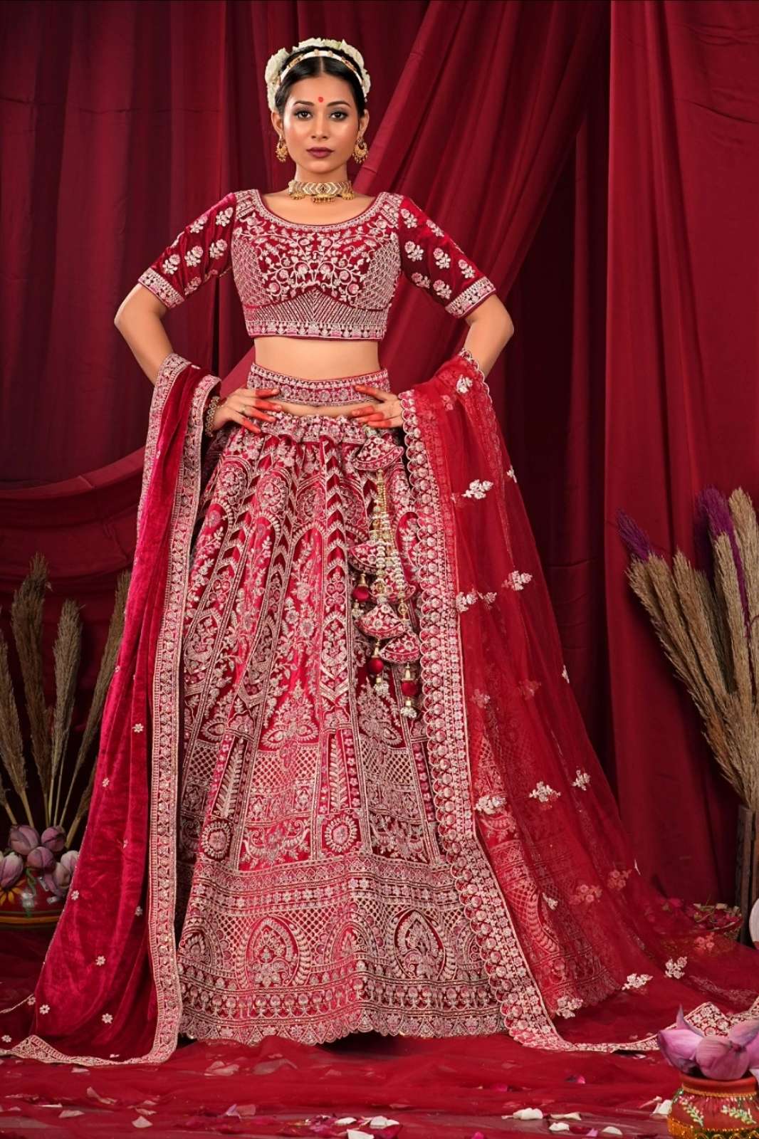 Shri Balaji Emporium SBG 10770 Beautiful Embroidered Velvet Designer Bridal Lehenga