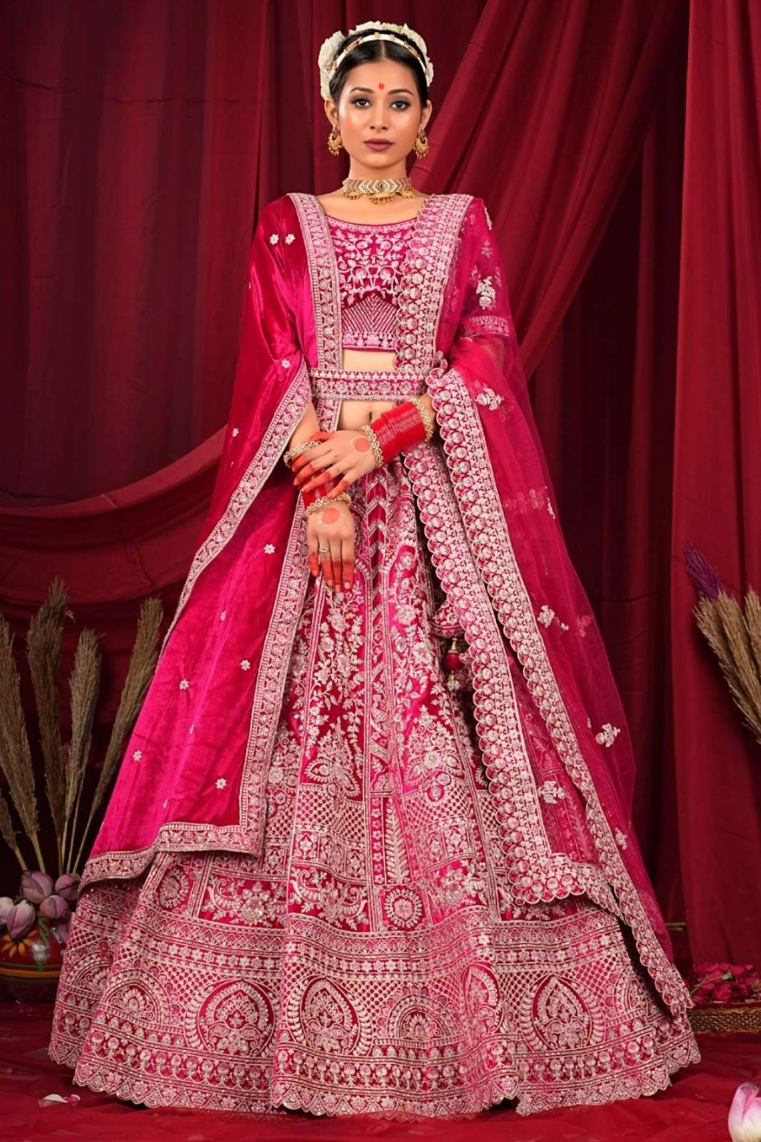 Shri Balaji Emporium SBG 10770 Beautiful Embroidered Velvet Designer Bridal Lehenga