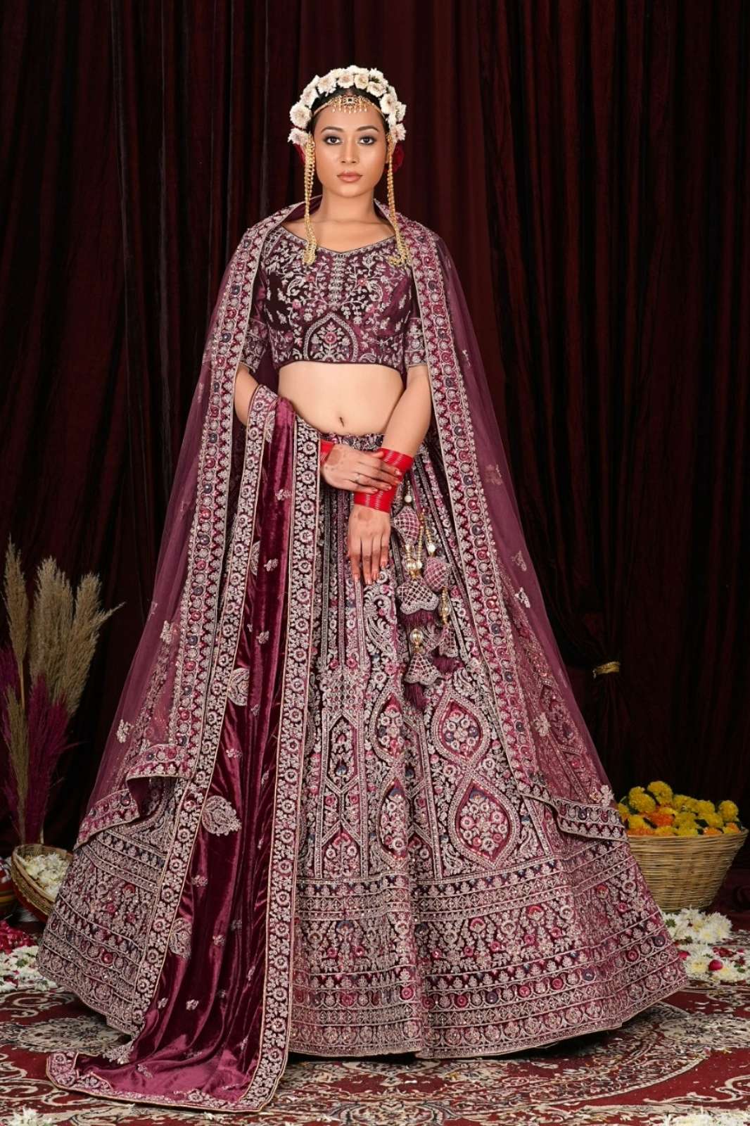 Shri Balaji Emporium SBG 10770 Beautiful Embroidered Velvet Designer Bridal Lehenga