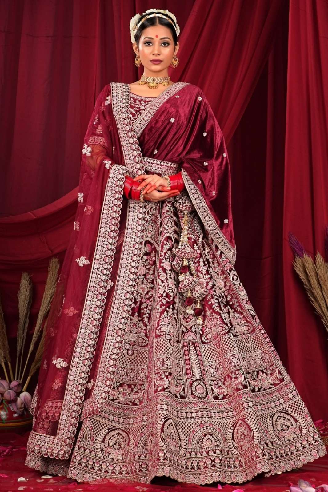 Shri Balaji Emporium SBG 10770 Beautiful Embroidered Velvet Designer Bridal Lehenga