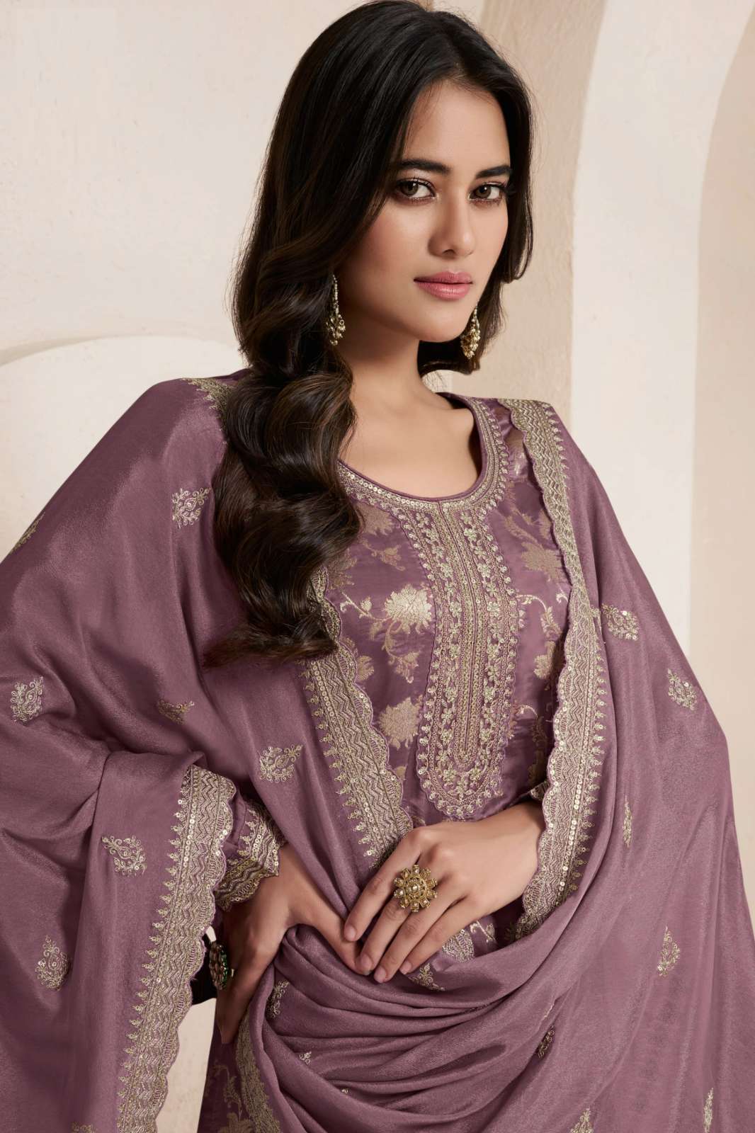 VINAY SILKY VOL 4 EMBROIDERED LOTUS SILK JACQUARD SUIT