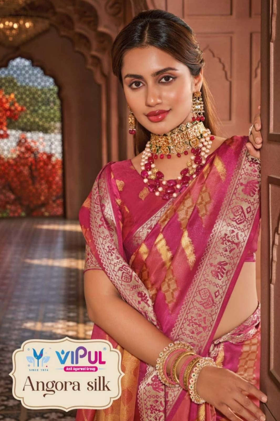 Vipul Angora Silk 10643 Soft Silk With Zari Print Saree Collection 