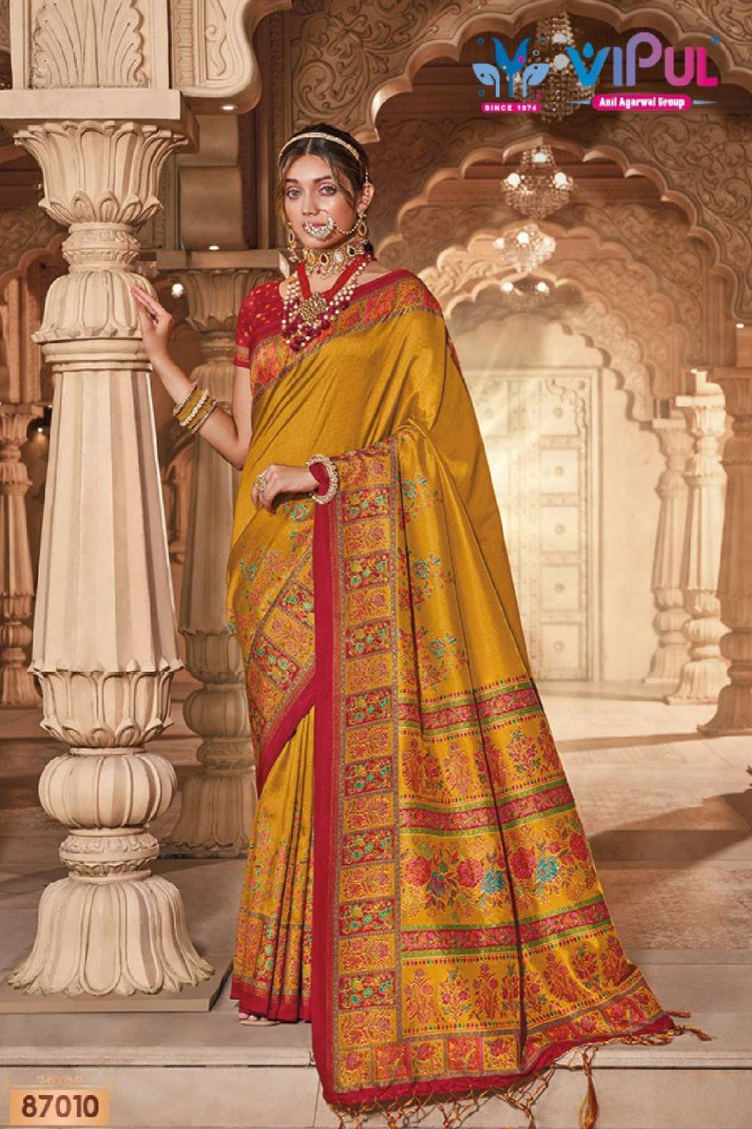 Vipul Ivory Silk 11049 Indian Silk with Designer Print Border Work Saree