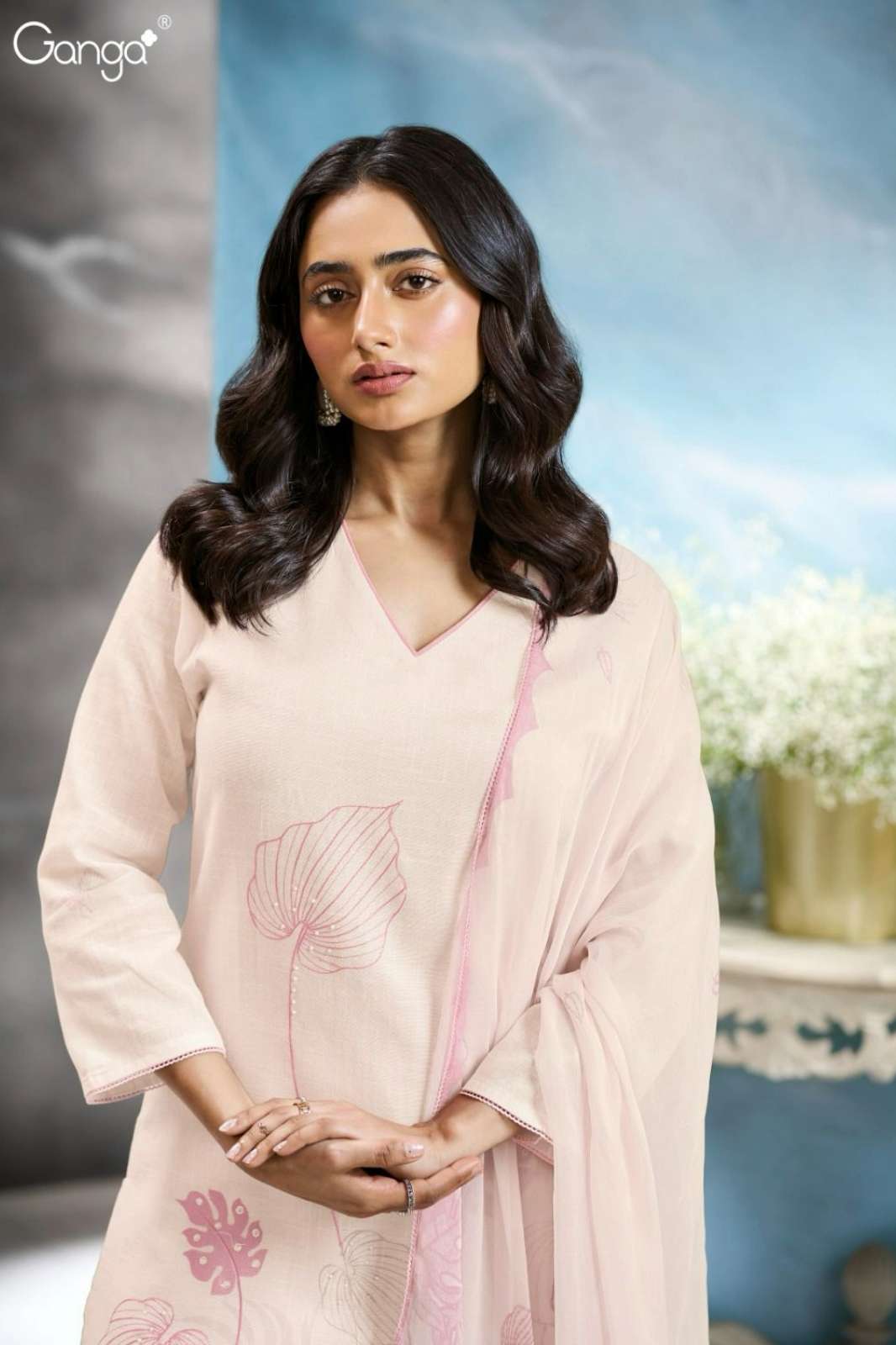 GANGA HANLEY S3285 PREMIUM COTTON LINEN PRINTED & EMBROIDERED SUIT