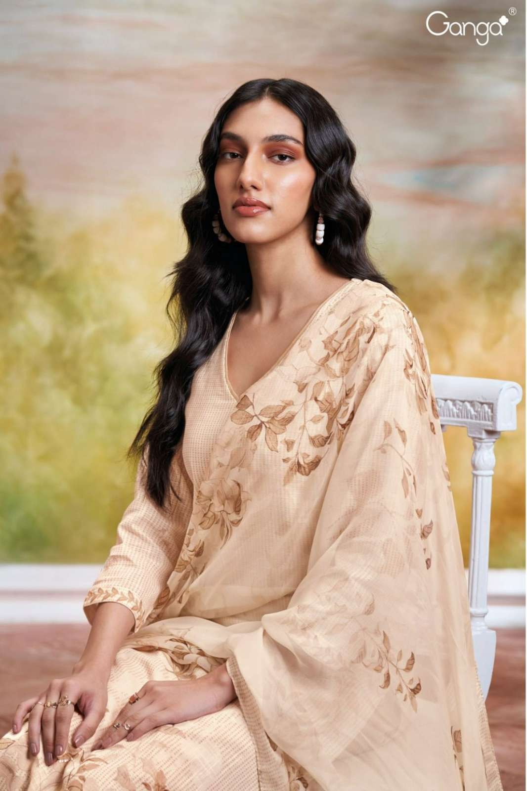 GANGA MANASVI S2659 PREMIUM COTTON LINEN HAND EMBROIDERED SUIT 