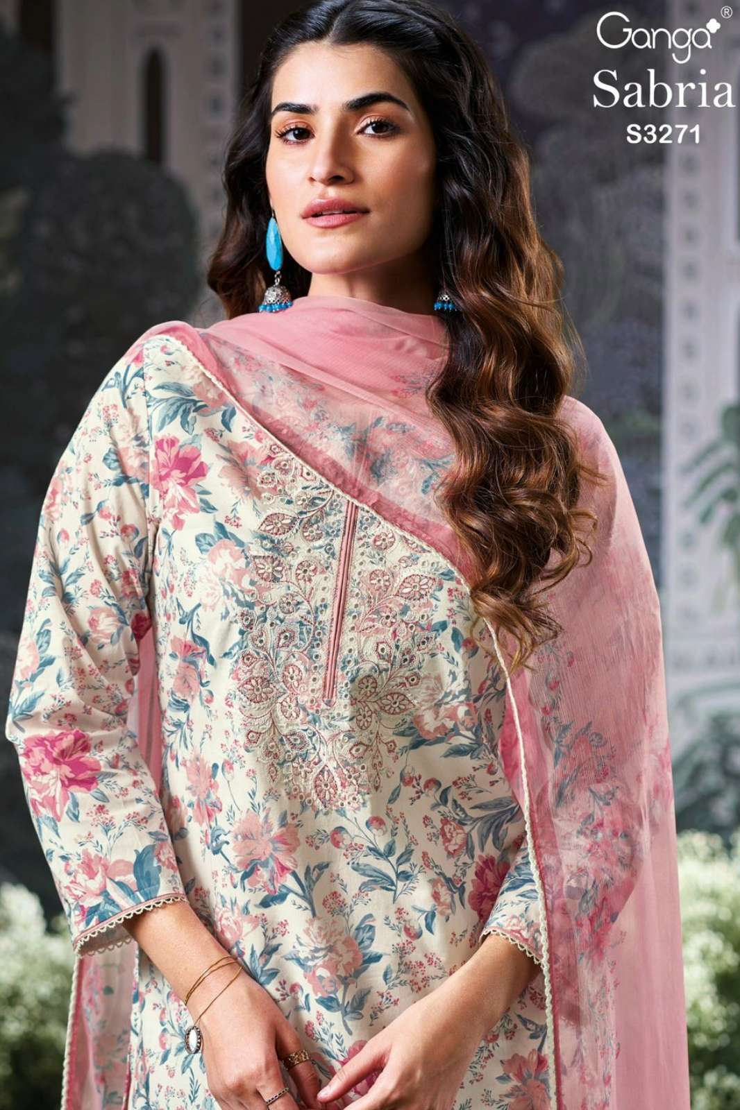 GANGA SABRIA S3271 PREMIUM COTTON EMBROIDERED SUIT