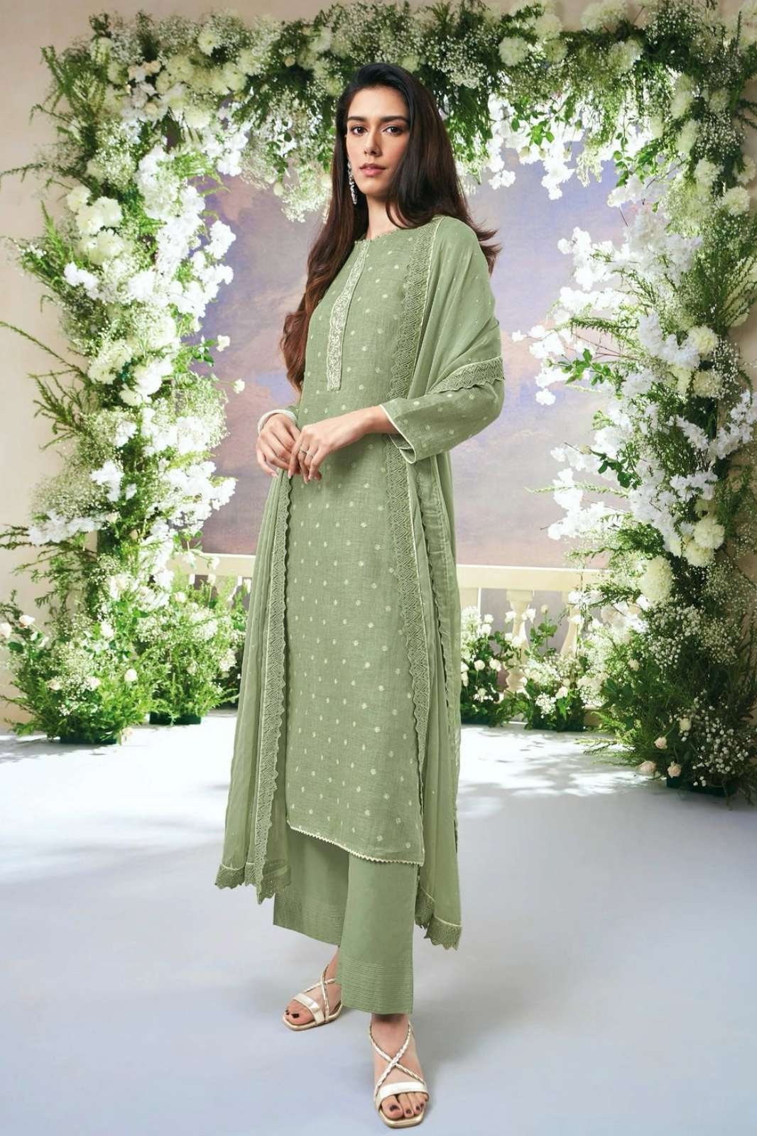 GANGA SAHAR C2027 PREMIUM PURE LINEN JACQUARD EMBROIDERED SUIT