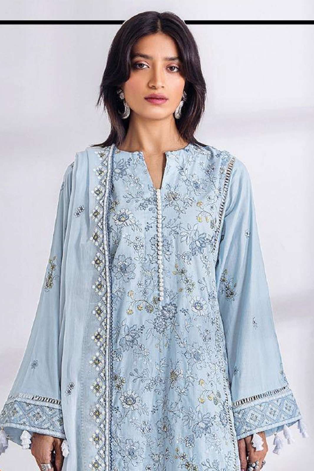 HOORTEX H 325 SKY BLUE EMBROIDERY WORKED SUITS